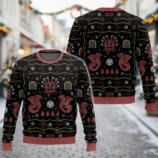Dungeons & Dragons Ugly Christmas Sweater, RPG Xmas Sweater, Fantasy Ugly Sweater, Dragons Sweater, Christmas Gift