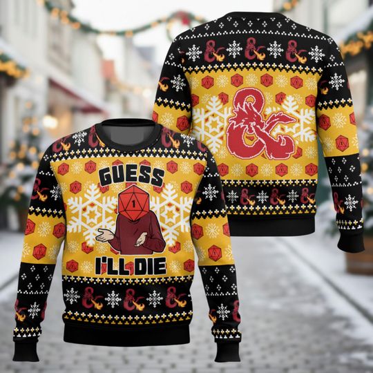 Discover D&D Ugly Christmas Sweater, Guess I'll Die Xmas Sweater, RPG Ugly Sweater, Tabletop Sweater, Christmas Gift