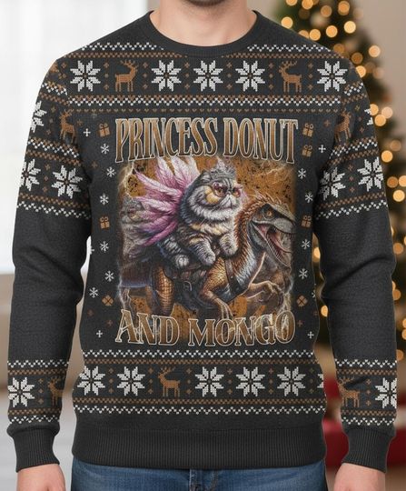 Princess Donut Ugly Christmas Sweater, Mongo And Donut Xmas Sweater, Dungeon Crawler Sweater, Bookish Holiday Sweater, Christmas Gift