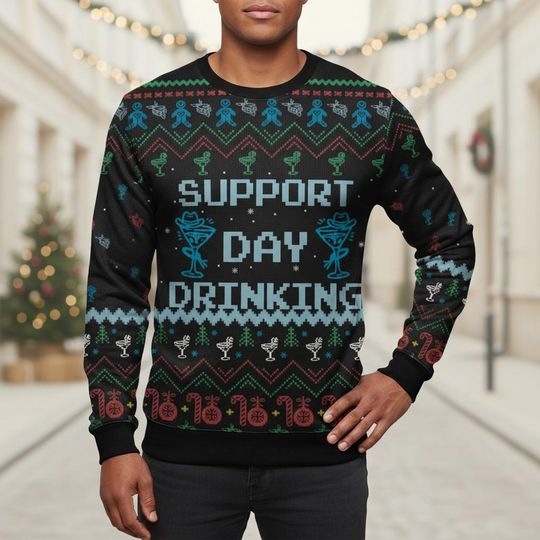Discover Support Day Drinking Ugly Christmas Sweater, Funny Xmas Sweater, Holiday Ugly Sweater, Drinking Sweater, Christmas Gift