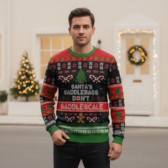 Discover Santa's Saddlebags Ugly Christmas Sweater, Funny Xmas Sweater, Humor Ugly Sweater, Holiday Sweater, Christmas Gift