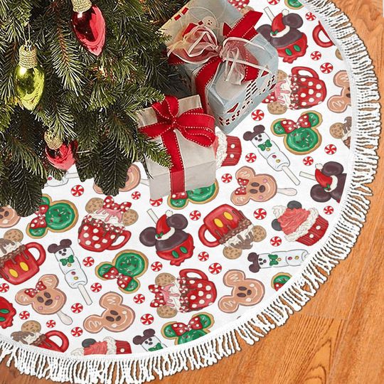 Disney Holiday Snacks Fringe Tree Skirt, Disney Tree Skirt, Mickey Mouse, Minnie Mouse, Disney Christmas, Disney Holiday, Disney Cookies