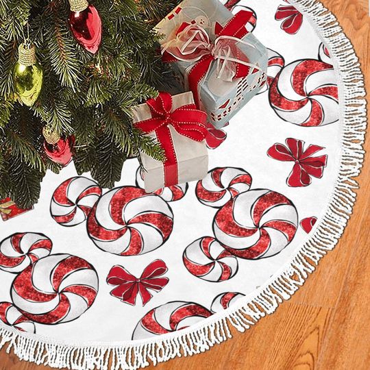 Disney Mickey Peppermints Christmas Fringe Tree Skirt, Disney Tree Skirt, Mickey Mouse, Disney Christmas, Disney Holiday Decor