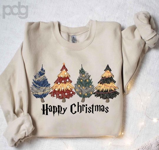 Discover Wizard Houses Christmas Trees Sweatshirt, Xmas Magical T-Shirt