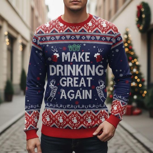 Discover Make Drinking Great Again Ugly Christmas Sweater, Funny Xmas Sweater, Drinking Theme Ugly Sweater, Party Sweater, Christmas Gift