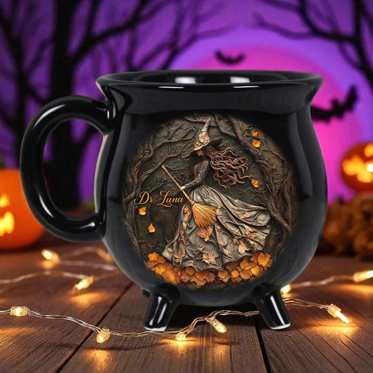 Discover Personalized Witch Cauldron Coffee Mug, Custom Halloween Witchy Gifts For Besties, Gothic Witchy Coffee Mug, Spooky Gift for Witch Lovers
