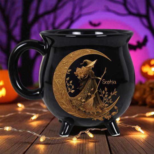 Discover Personalized Witch Cauldron Coffee Mug, Custom Halloween Witchy Gifts For Besties, Gothic Witchy Coffee Mug, Spooky Gift for Witch Lovers