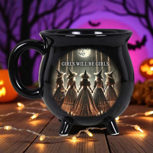 Discover Personalized Girls Will Be Girls Witch Cauldron Coffee Mug, Halloween Witchy Gift For Besties, Gothic Witch Mug, Spooky Gift for Witch Lover