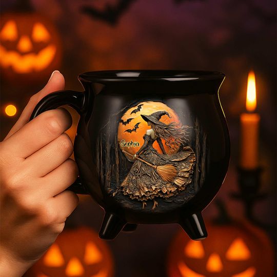 Discover Personalized Witch Cauldron Coffee Mug, Custom Halloween Witchy Gifts For Besties, Gothic Witchy Coffee Mug, Spooky Gift for Witch Lovers
