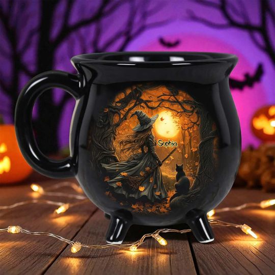 Discover Personalized Witch Cauldron Coffee Mug, Custom Halloween Witchy Gifts For Besties, Gothic Witchy Coffee Mug, Spooky Gift for Witch Lovers