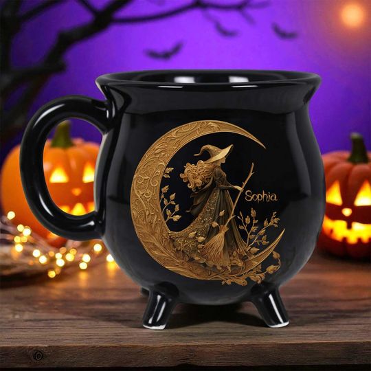 Discover Personalized Witchy Gothic Brew Cauldron Mug, Custom Name Gothic Witch Mug for Halloween, Spooky Witchy Drinkware, Halloween Gift Idea