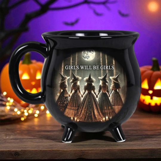 Discover Personalized Witchy Gothic Brew Cauldron Mug, Girls Will Be Girls Witch Mug for Halloween, Spooky Witchy Mug, Halloween Gift For Besties