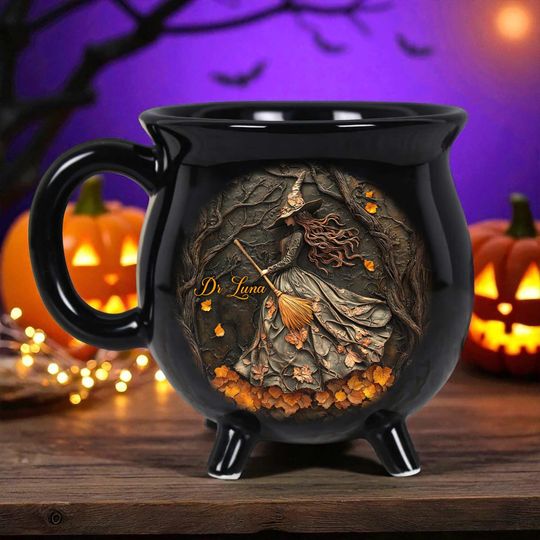 Discover Personalized Witchy Gothic Brew Cauldron Mug, Custom Name Gothic Witch Mug for Halloween, Spooky Witchy Drinkware, Halloween Gift Idea