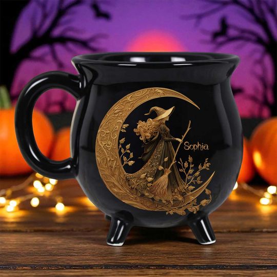 Discover Personalized Beautiful Witch Brew Cauldron Mug, Spooky Halloween Ceramic Mug, Trick Or Treat Halloween Gift, Witchy Gothic Coffee Mug