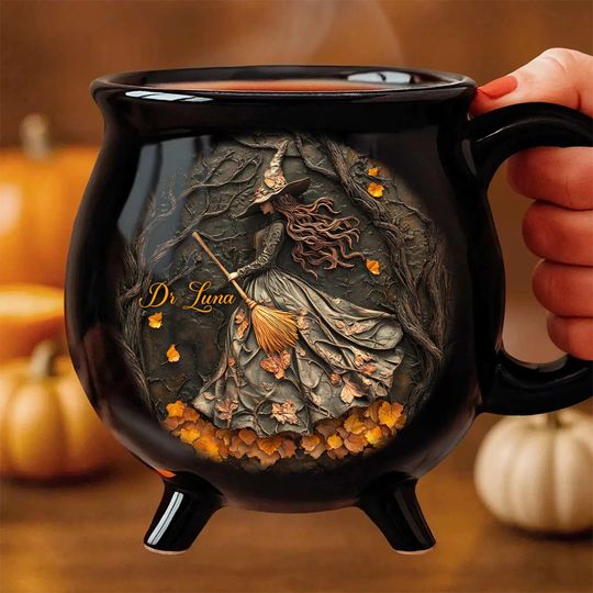 Discover Personalized Beautiful Witch Brew Cauldron Mug, Spooky Halloween Ceramic Mug, Trick Or Treat Halloween Gift, Witchy Gothic Coffee Mug