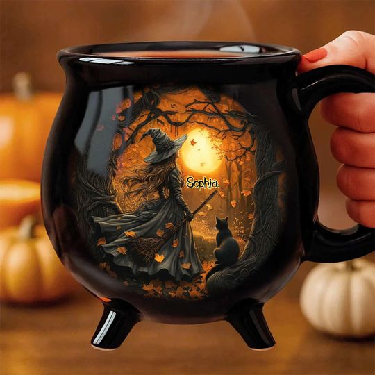 Discover Personalized Beautiful Witch Brew Cauldron Mug, Spooky Halloween Ceramic Mug, Trick Or Treat Halloween Gift, Witchy Gothic Coffee Mug