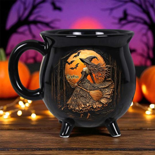 Discover Personalized Beautiful Witch Brew Cauldron Mug, Spooky Halloween Ceramic Mug, Trick Or Treat Halloween Gift, Witchy Gothic Coffee Mug