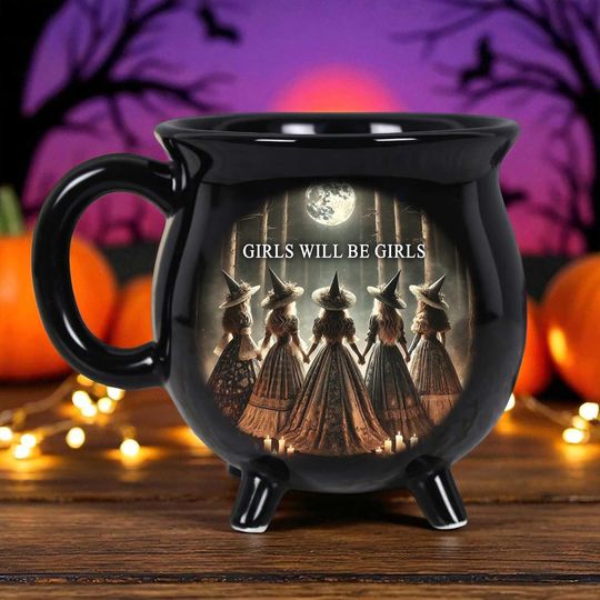 Discover Personalized Beautiful Witch Brew Cauldron Mug, Spooky Halloween Ceramic Mug, Girls Will Be Girls Witch Gift, Witchy Gothic Coffee Mug