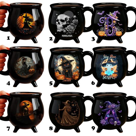 Discover Personalized Witch Cauldron Mug: Gothic Halloween Coffee Cup