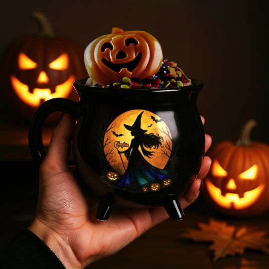 Discover Personalized Witch Cauldron Mug, Witching You a Wicked Brew Mug, Spooky Gothic Gifts for Women, Halloween Birthday Gifts For Besties,Family