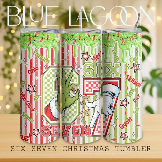 Discover Six Seven Trendy Christmas Tumbler- 20oz Stainless Steel, Straw & Brush
