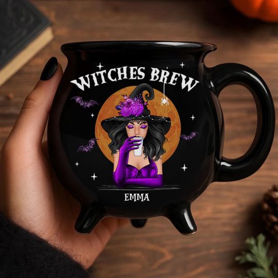 Discover Personalized Witch Cauldron Coffee Mug - Witches Brew Cup for Fantasy Lovers, Halloween Cauldron Cup, Custom Name Gothic Coffee Cup, Spell