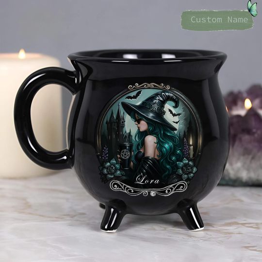 Discover Personalized Witch Cauldron Mug: Gothic Halloween Coffee Cup