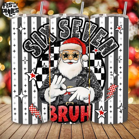 Discover Funny Six Seven Bruh Christmas Hands 20oz Skinny Tumbler  , Trendy 2025 Xmas Meme Tumbler Design, Cute Funny Green Guy Sublimation