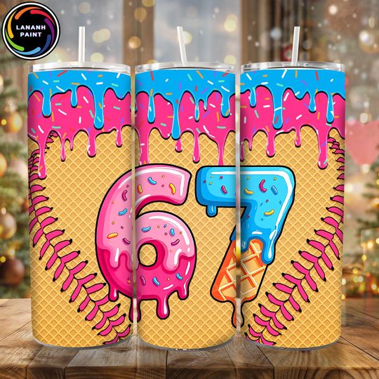 Discover 6 7 Ice Cream Drip Tumbler  , Funny Six Seven Meme Christmas 20oz Wrap, Trendy Xmas 6 7 Holiday Tumbler Design