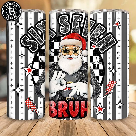 Discover Six Seven Bruh Funny Meme Christmas Hands 20 oz Skinny Tumbler Sublimation Design  , Trendy Christmas 2025  , Funny Green Guy Design