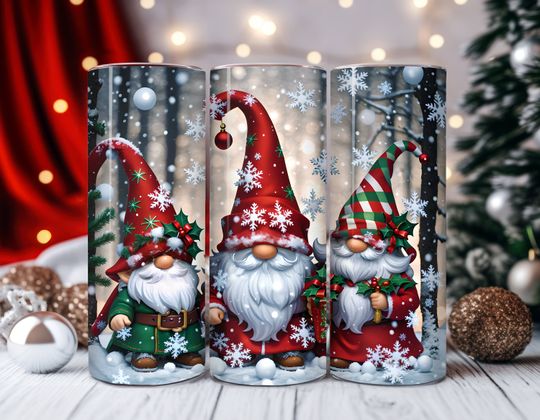 Discover Christmas Gnome Tumbler Wrap, Xmas 20 oz Skinny Tumbler Sublimation Design, Christmas Gnome Tumbler