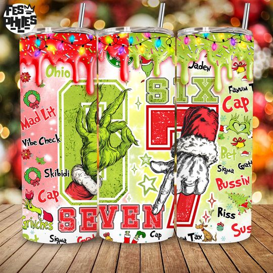 Discover Trendy Christmas 2025  , Six Seven Bruh Meme Hands Tumbler Design, Funny Green Guy 20oz Skinny Tumbler Sublimation Wrap