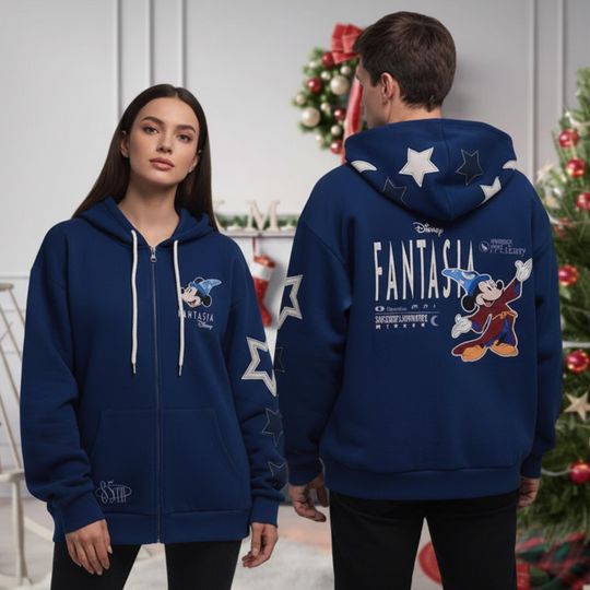 Discover Retro Fantasia Mickey Stars All Over Print Zip Hoodie, Sorcerer's Apprentice 3D Hoodie, Disney Fantasia Outfit, Disneyland Trip Outfit