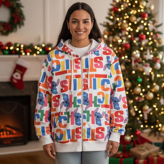 Discover Cute Stitch Tropical Hawaiian All Over Print Zip Hoodie, Lilo And Stitch 3D Hoodie, Disney Stitch Aloha Outfit, Disneyland Trip Outfit