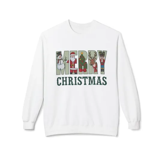 Discover Merry Christmas Snowman Sweater Unisex Fleece Crewneck Sweatshirt