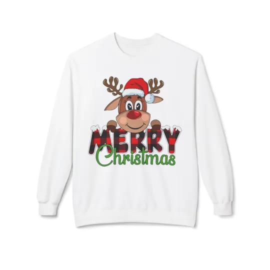 Discover Merry Christmas Cute Deer Sweater Unisex Fleece Crewneck Sweatshirt