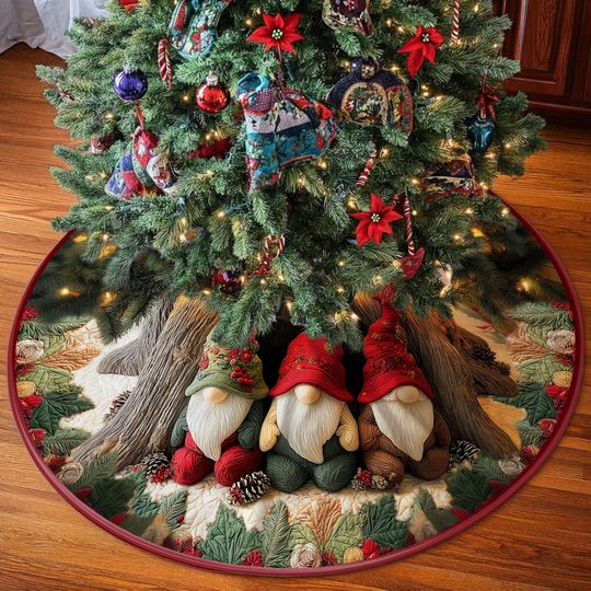 Discover Gnomes Christmas Tree Skirt, Holiday Home Decor, Xmas Tree Skirt, Family Christmas Decor