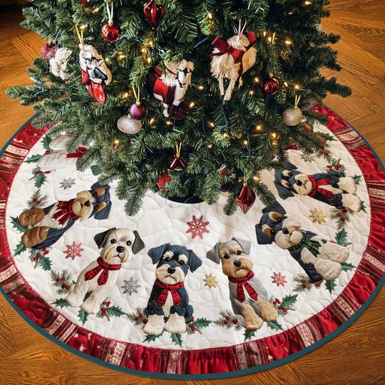 Discover Schnauzers Dog Christmas Tree Skirt, Holiday Tree Cover, Christmas Home Decor