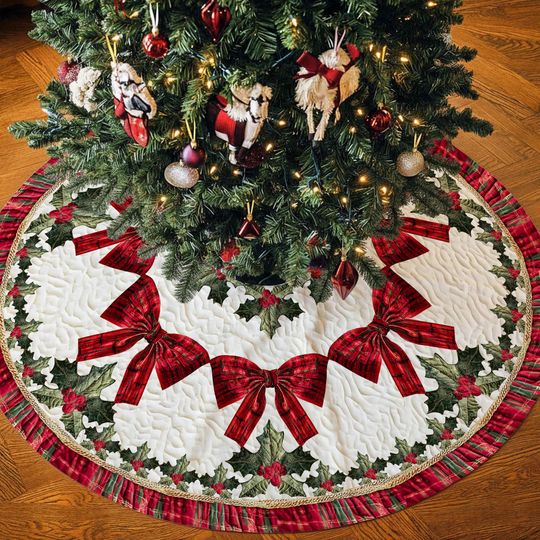 Discover Red Bow Quilted Christmas Tree Skirt for Home & Living Decor