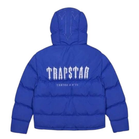 Trapstar Decoded Hooded Puffer Jacket 2.0 Dazzling Blue Men's Winter Coat Luxury Puffer with Logo Print