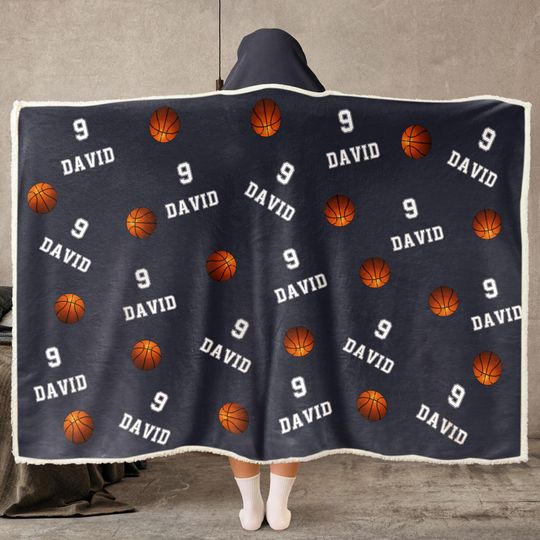 Personalized Basketball Hooded Blanket with Custom Name & Number