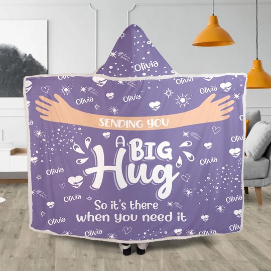 Discover Personalized Big Hug Blanket, Customized Hooded Blanket With Name, Meaningful Gift, Birthday Gift