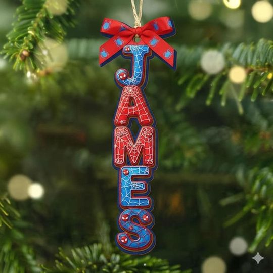 Discover Personalized Spiderman Letter Name Christmas Ornament, Alphabet Family Name Ornament for Kids