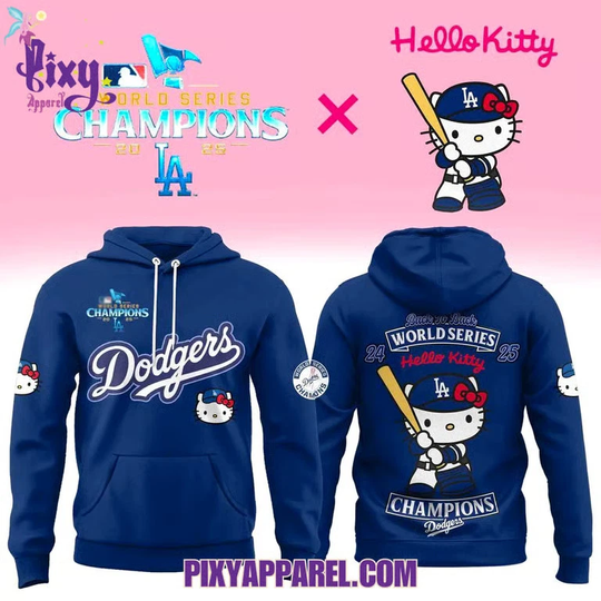 Discover Hello Kitty x LA Dodgers 2025 Back To Back Champions Baseball Hoodie