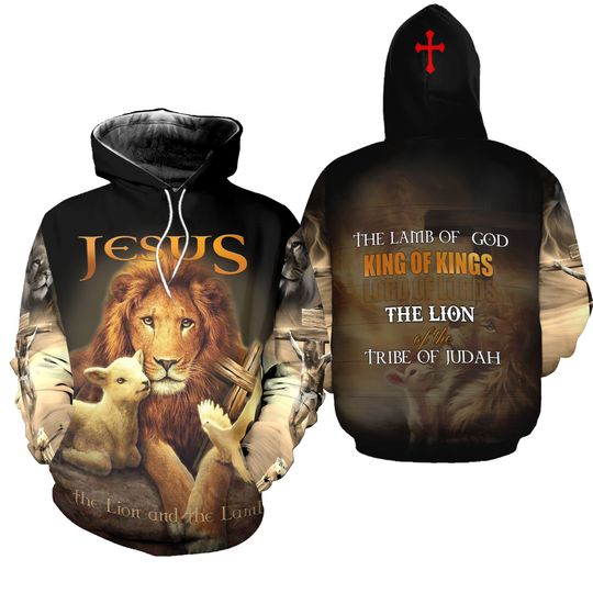 Jesus The Lion and The Lamb 3D HOODIE US Size All Over Print Christmas Day Gift