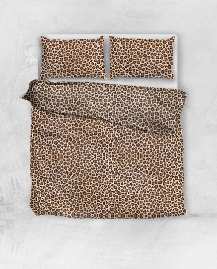 Leopard print duvet sets quilt cover bed set natural tan animal print bedding