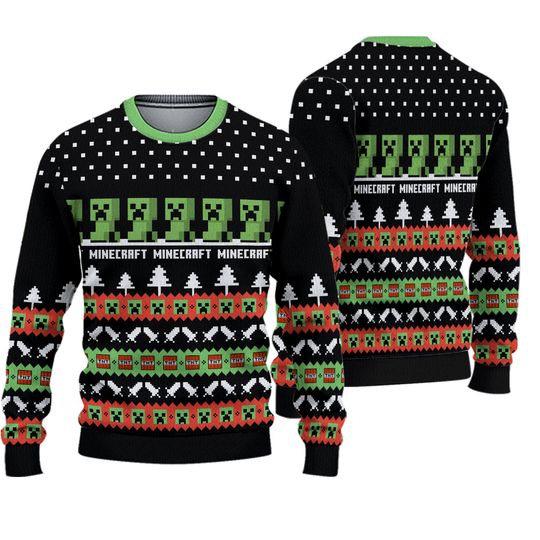 Minecraft Ugly Christmas Sweater, Creeper Sweater, Family Xmas Gift For All Ages, Holiday Knitted Sweater