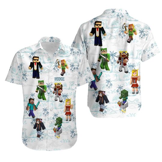 Custom DadCraft Hawaiian Shirt, A Minecraft Hawaiian Shirt, Gaming Summer Beach Hawaii Shirt, Summer Vacation Shirt, Chicken Jockey Gaming