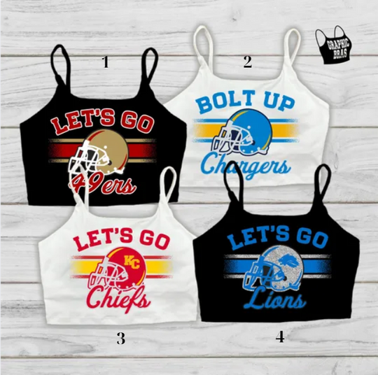 Custom Team Spaghetti Strap Crop Top Fan Cami College University Football Helmet