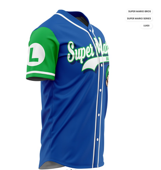 Super Mario Baseball Jersey, Luigi Super Mario Bros Baseball Jersey